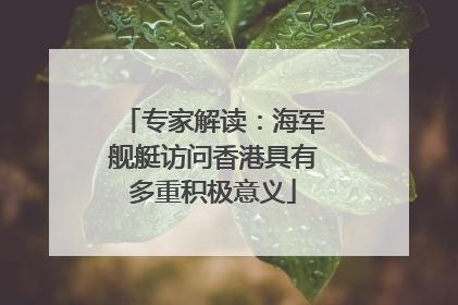 专家解读：海军舰艇访问香港具有多重积极意义